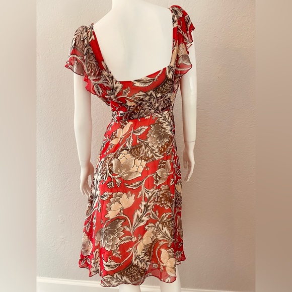 Diane Von Furstenberg Red Floral Silk Tie Waist Dress Size 6 - Picture 7 of 7